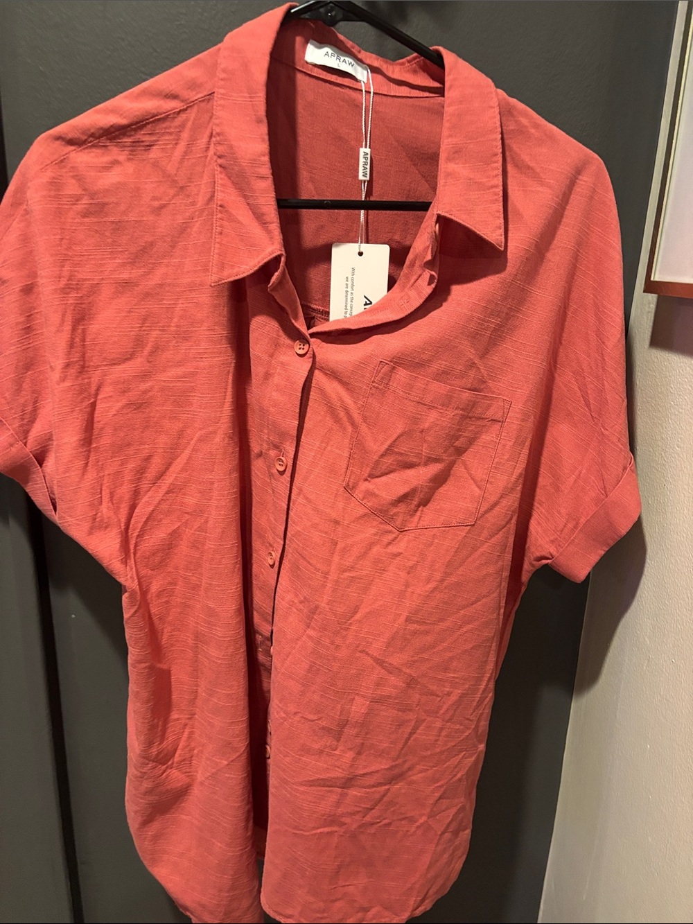 Apricot-Red Short-Sleeve Button-Down Shirt by